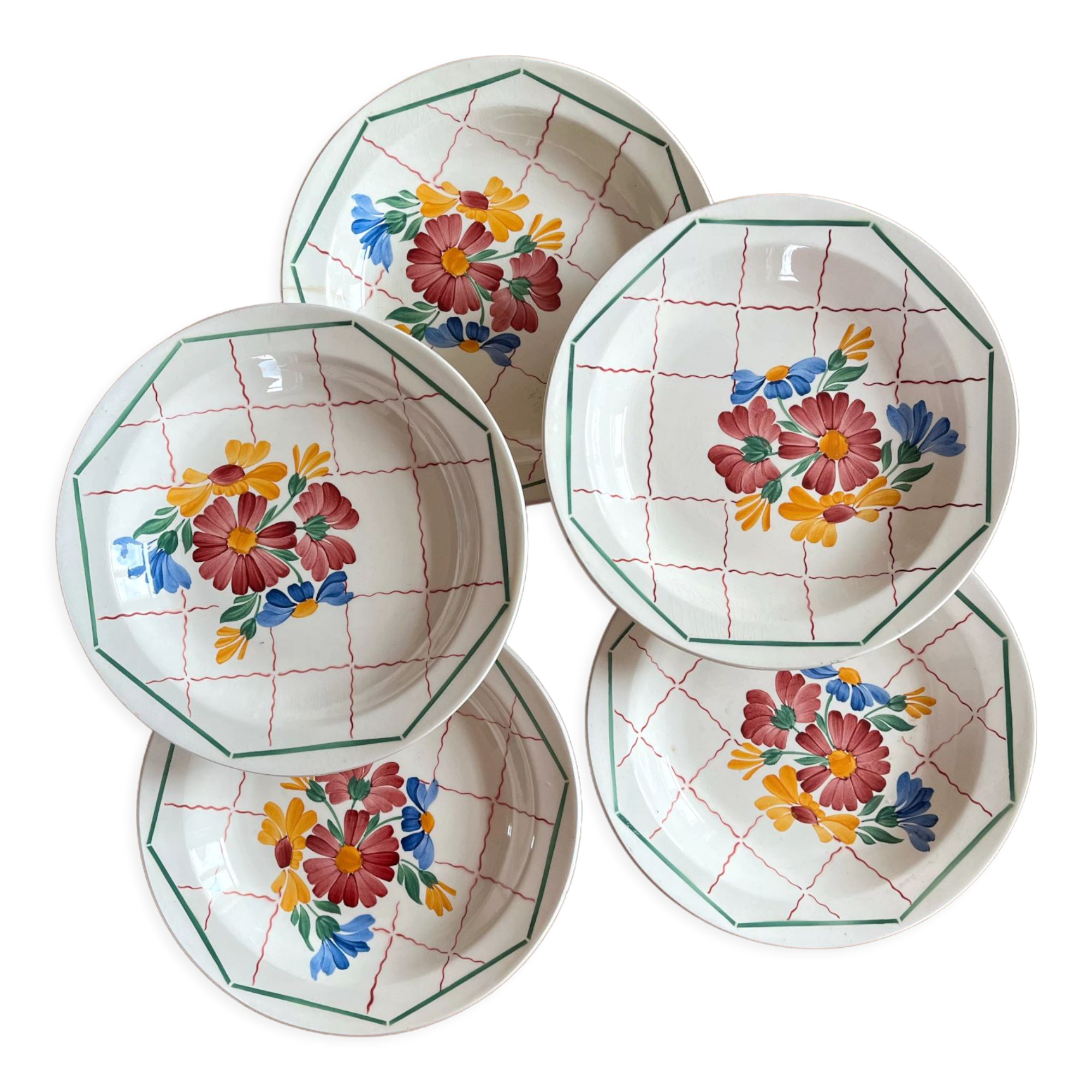 5 soup plates in Grasse earthenware, HBCM (Hippolyte Boulenger, Creil Montereau)
