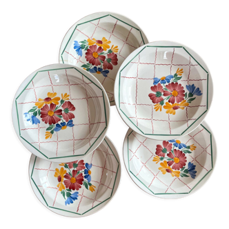 5 soup plates in Grasse earthenware, HBCM (Hippolyte Boulenger, Creil Montereau)
