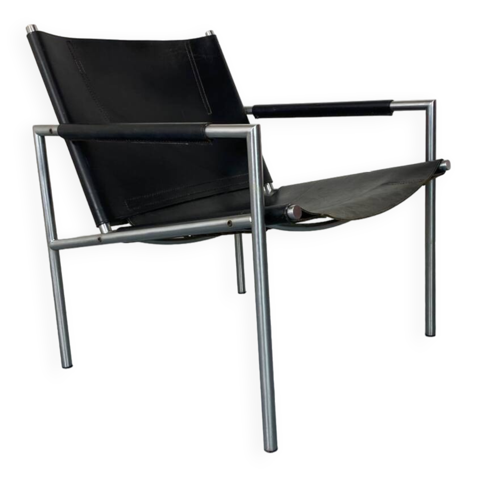 Fauteuil de salon moderne en cuir noir par Martin Visser pour T Spectrum, années 1960