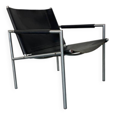 Fauteuil de salon moderne en cuir noir par Martin Visser pour T Spectrum, années 1960