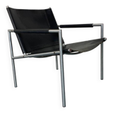 Fauteuil de salon moderne en cuir noir par Martin Visser pour T Spectrum, années 1960