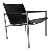 Fauteuil de salon moderne en cuir noir par Martin Visser pour T Spectrum, années 1960