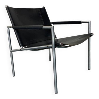 Fauteuil de salon moderne en cuir noir par Martin Visser pour T Spectrum, années 1960