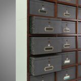 Industrial filing cabinet in wood with 30 original cardboard storage boxes, Belgium, 1920s