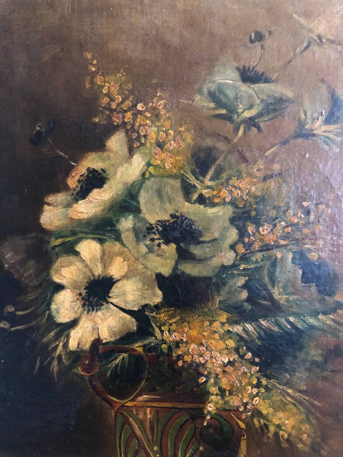Oil on canvas 19th century bouquet of flowers
