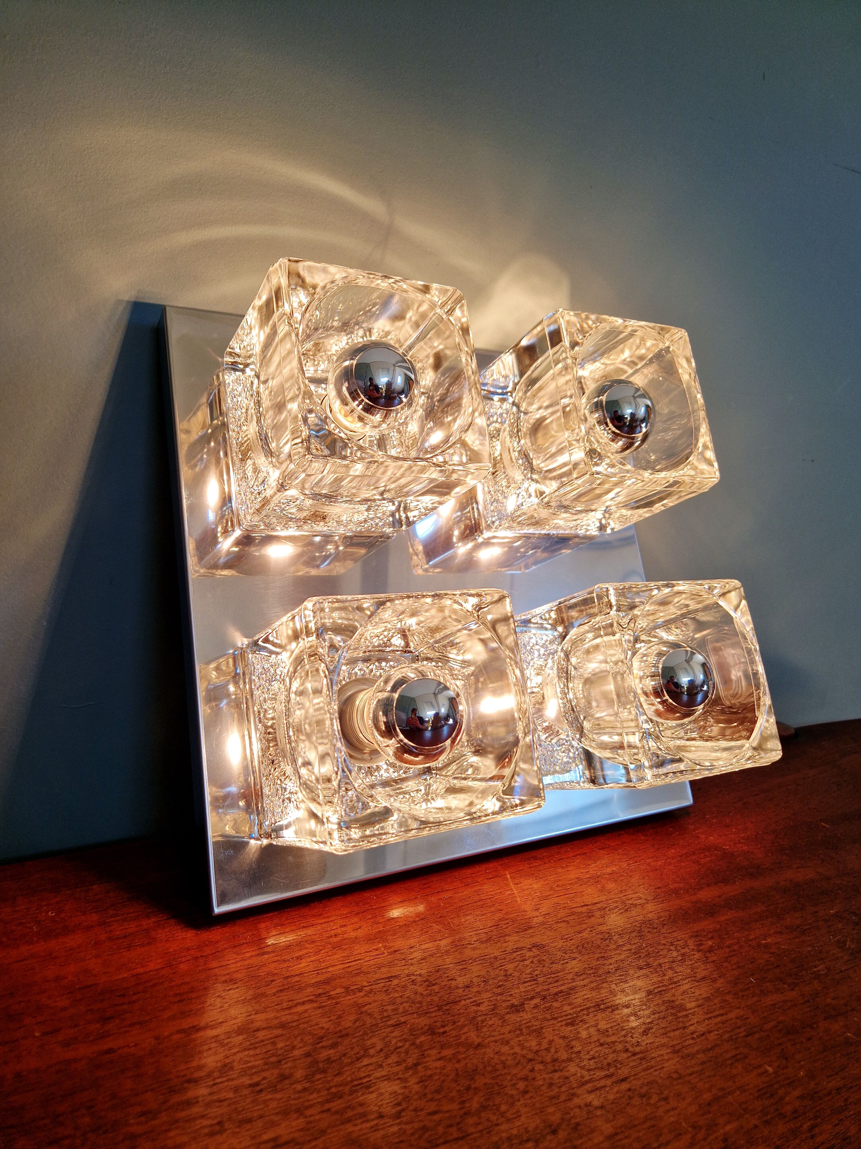 Square ceiling light/wall light Ice Cube, Peill & Putzler, 1970