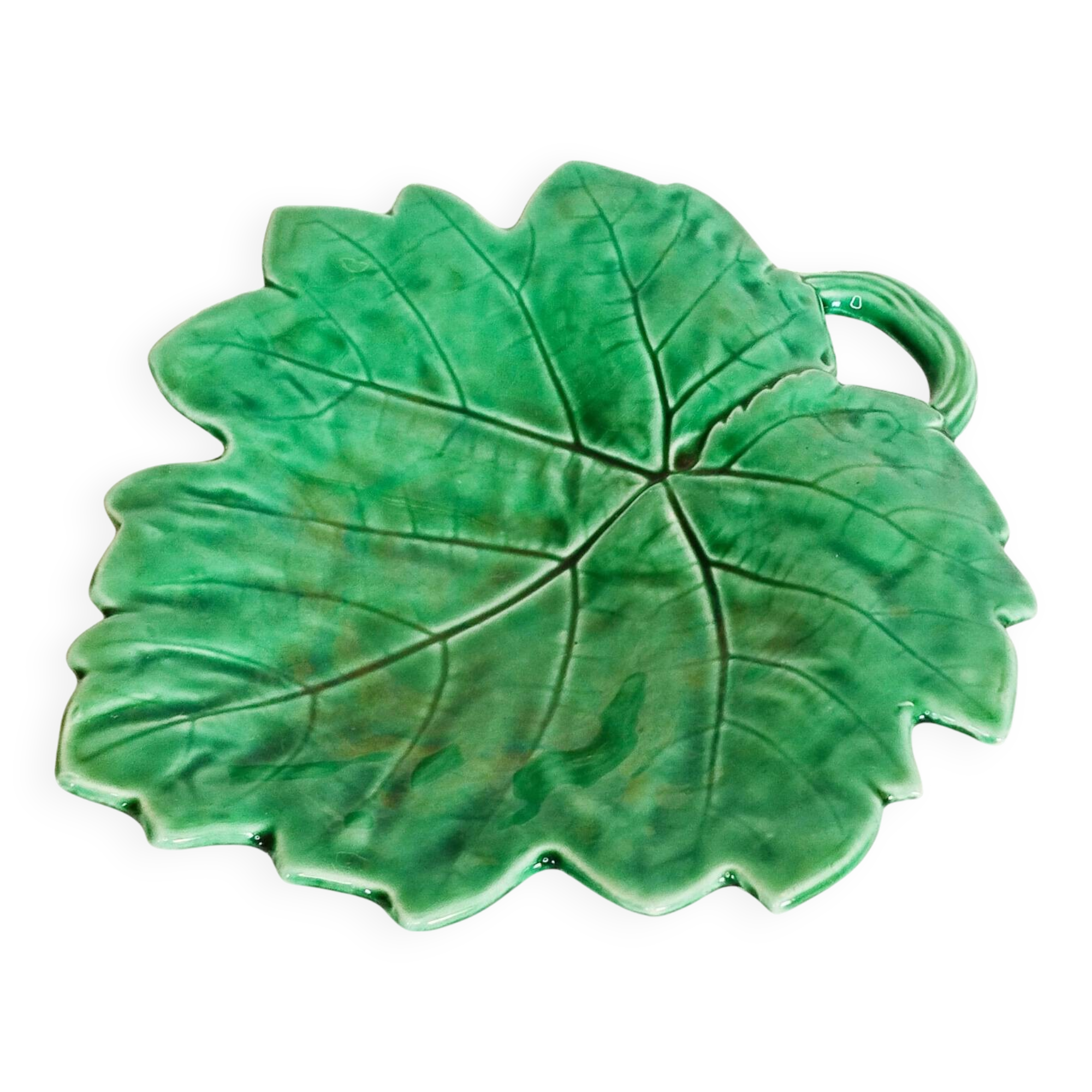 Sarreguemines barbotine, butter dish, pocket emptier, vine leaf