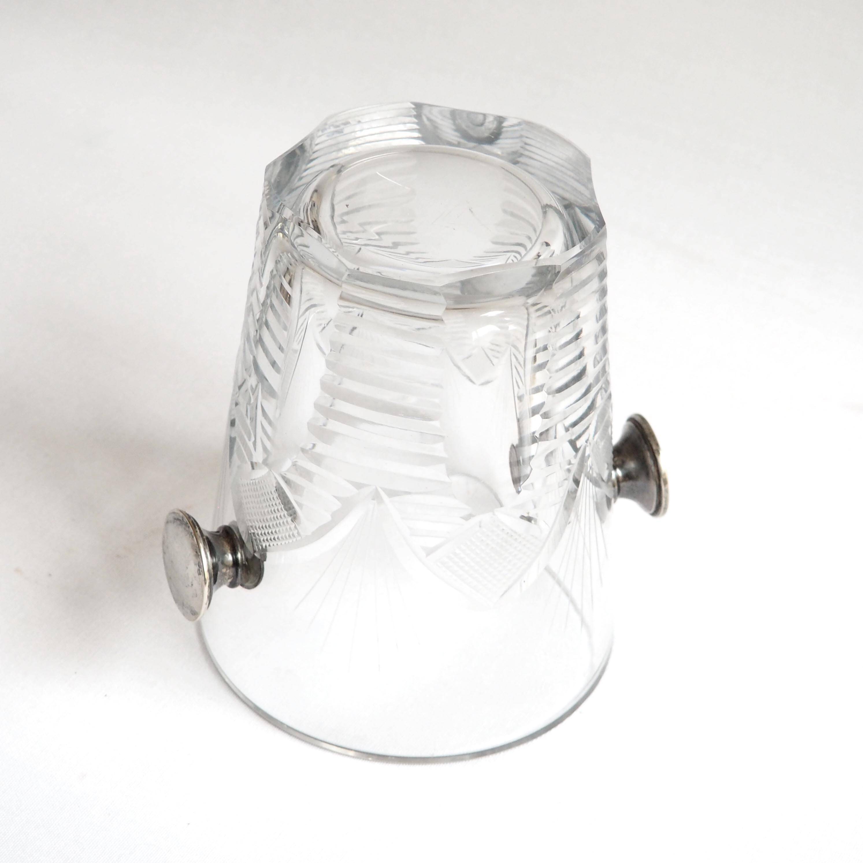 Crystal ice bucket and silver handles