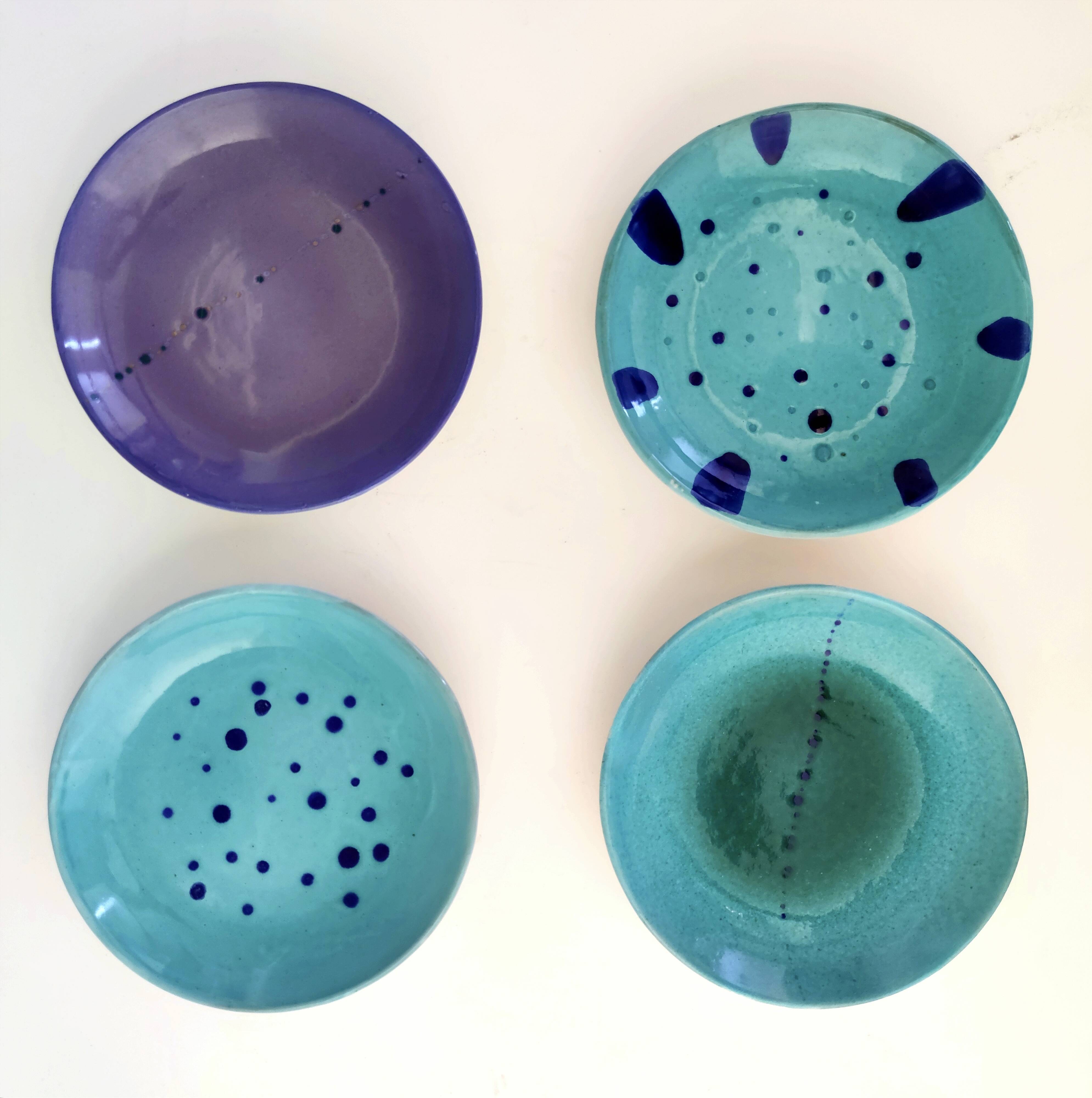 Set of Four Turquoise Earthenware Vide-Poche / Decorative Plates by Albisol