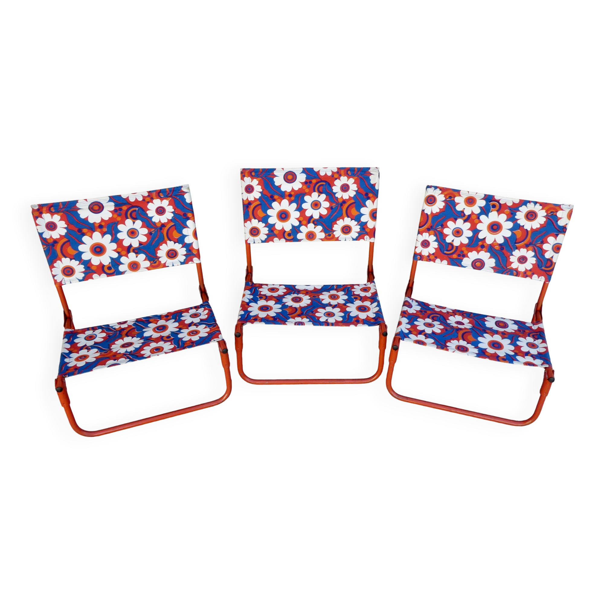 3 retro folding chairs, camping, beach, around 1970