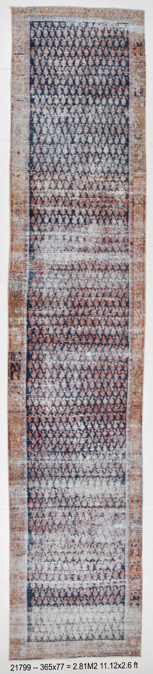 Navy blue persian runner rug, 365x77cm