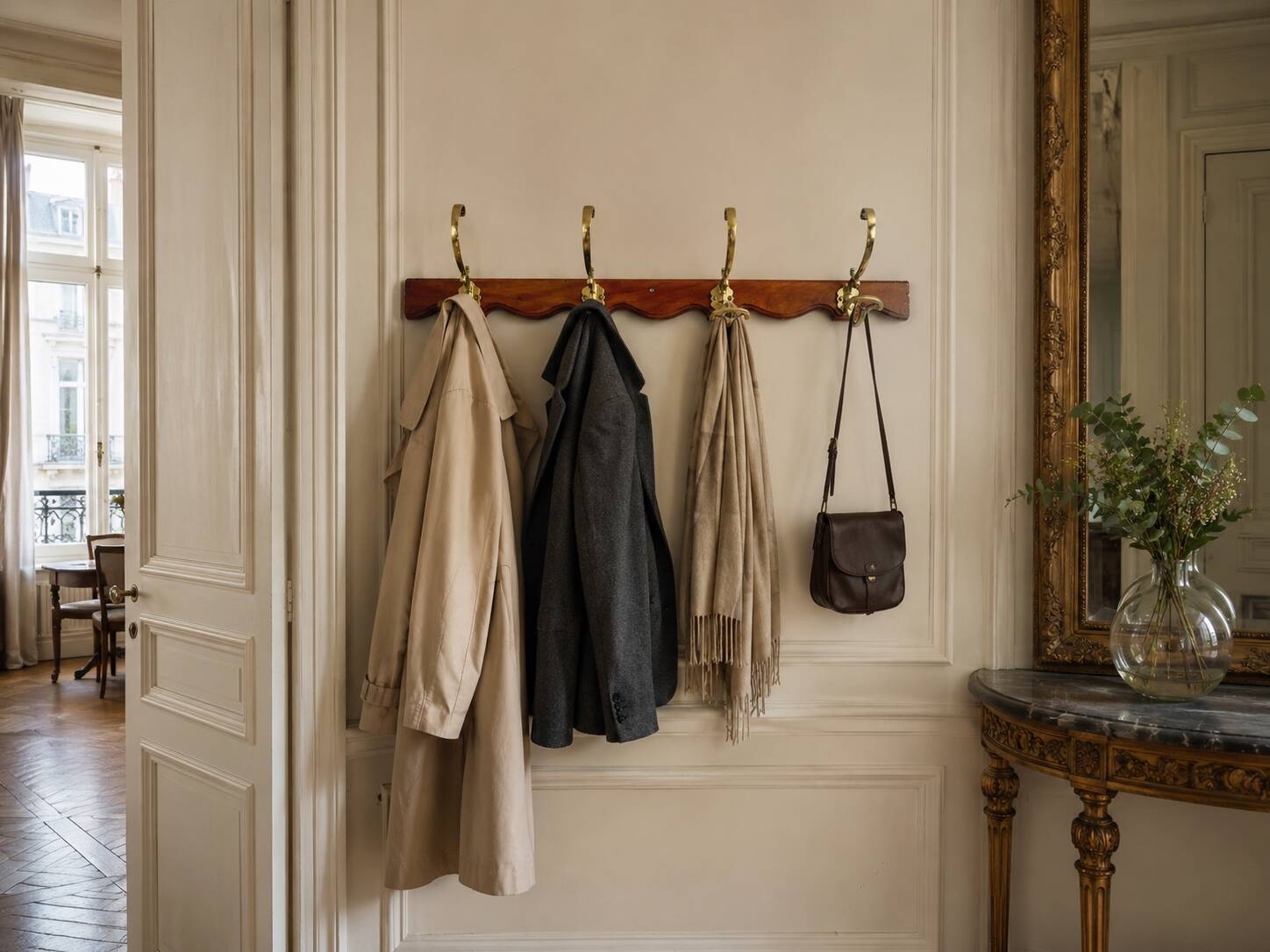 Wood and brass coat hook