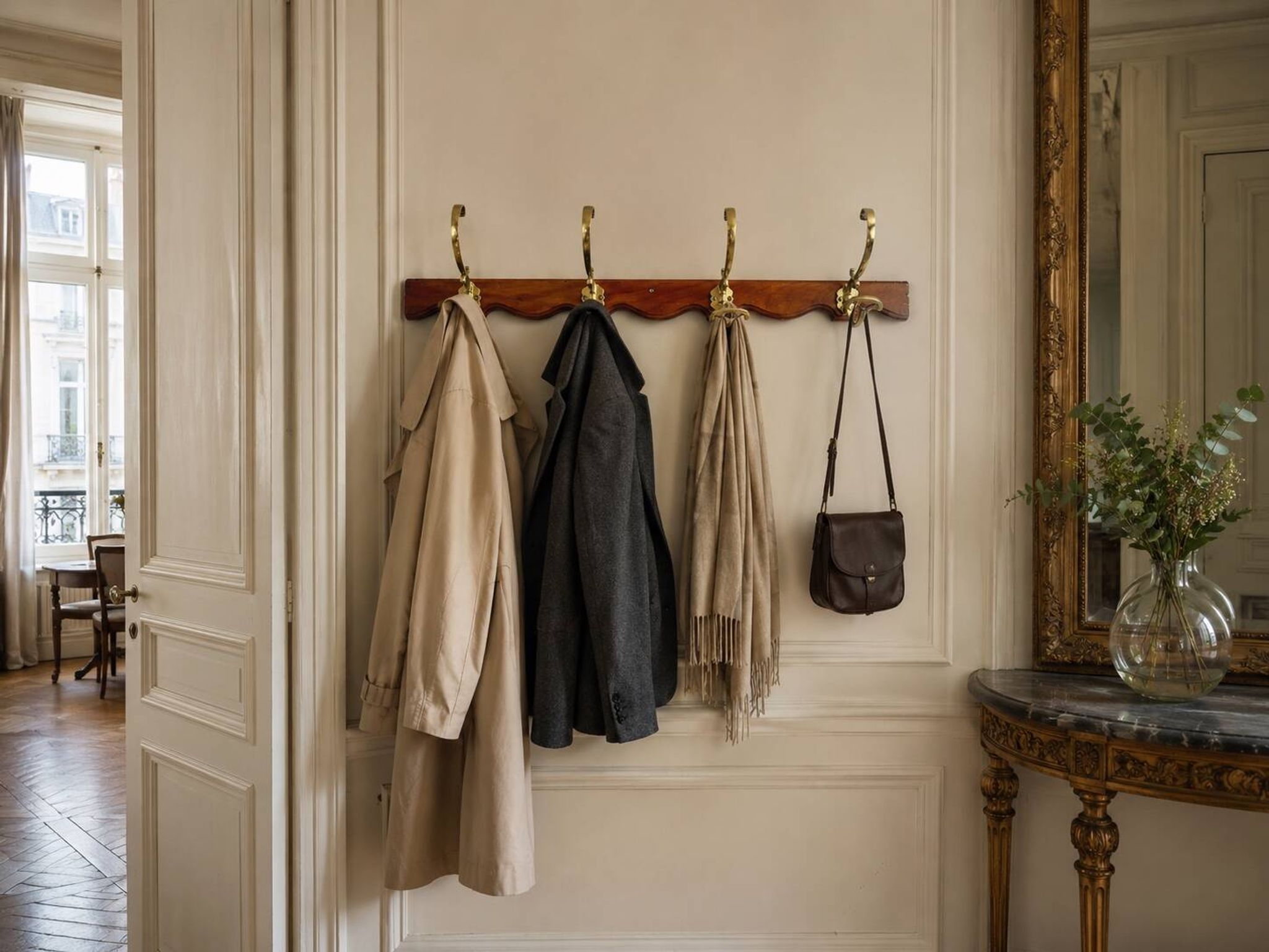 Patère en bois et laiton