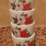 4 coquetiers floral decoration, Arcopal, 70s