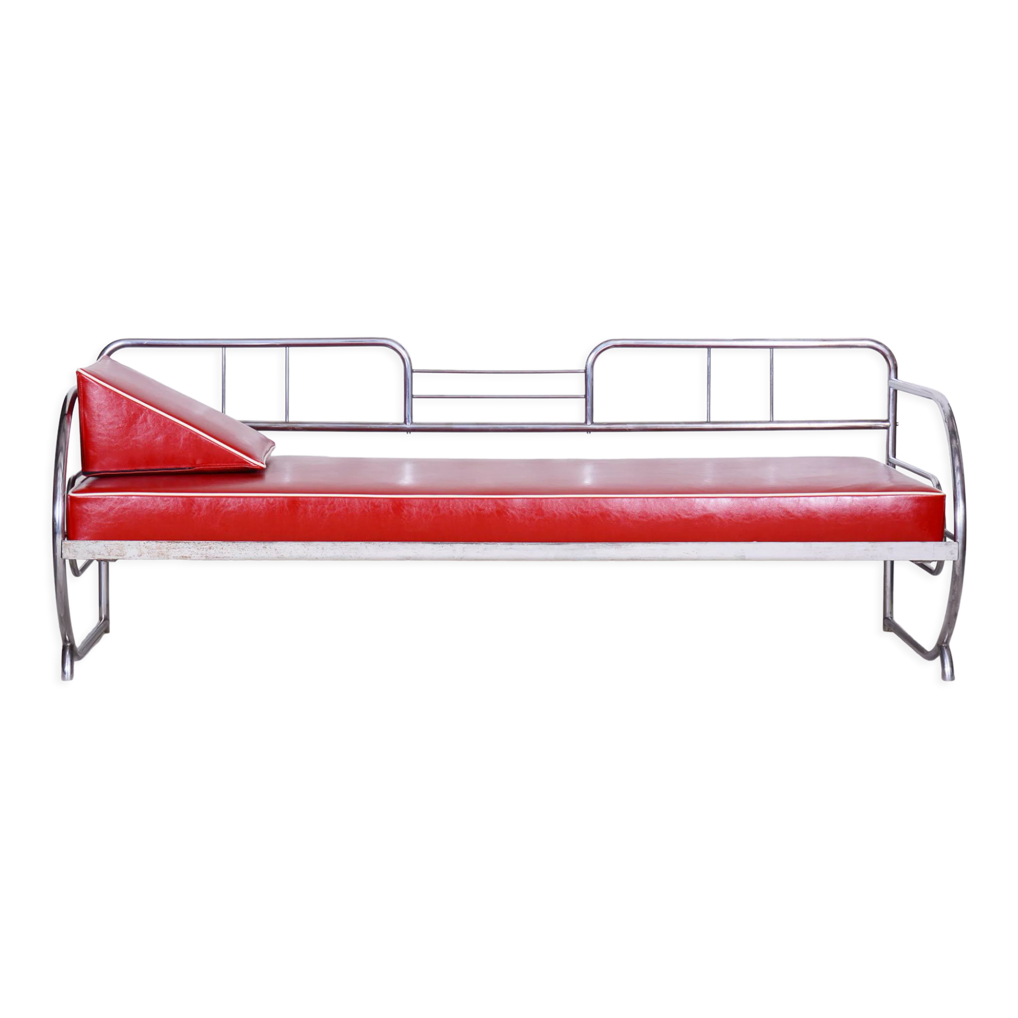 Restored Bauhaus Sofa by Robert Slezak, High-Quality Leather, Chrome, 1930s