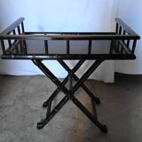 Foldable desk table in blackened wood and carved bamboo style, 1950s