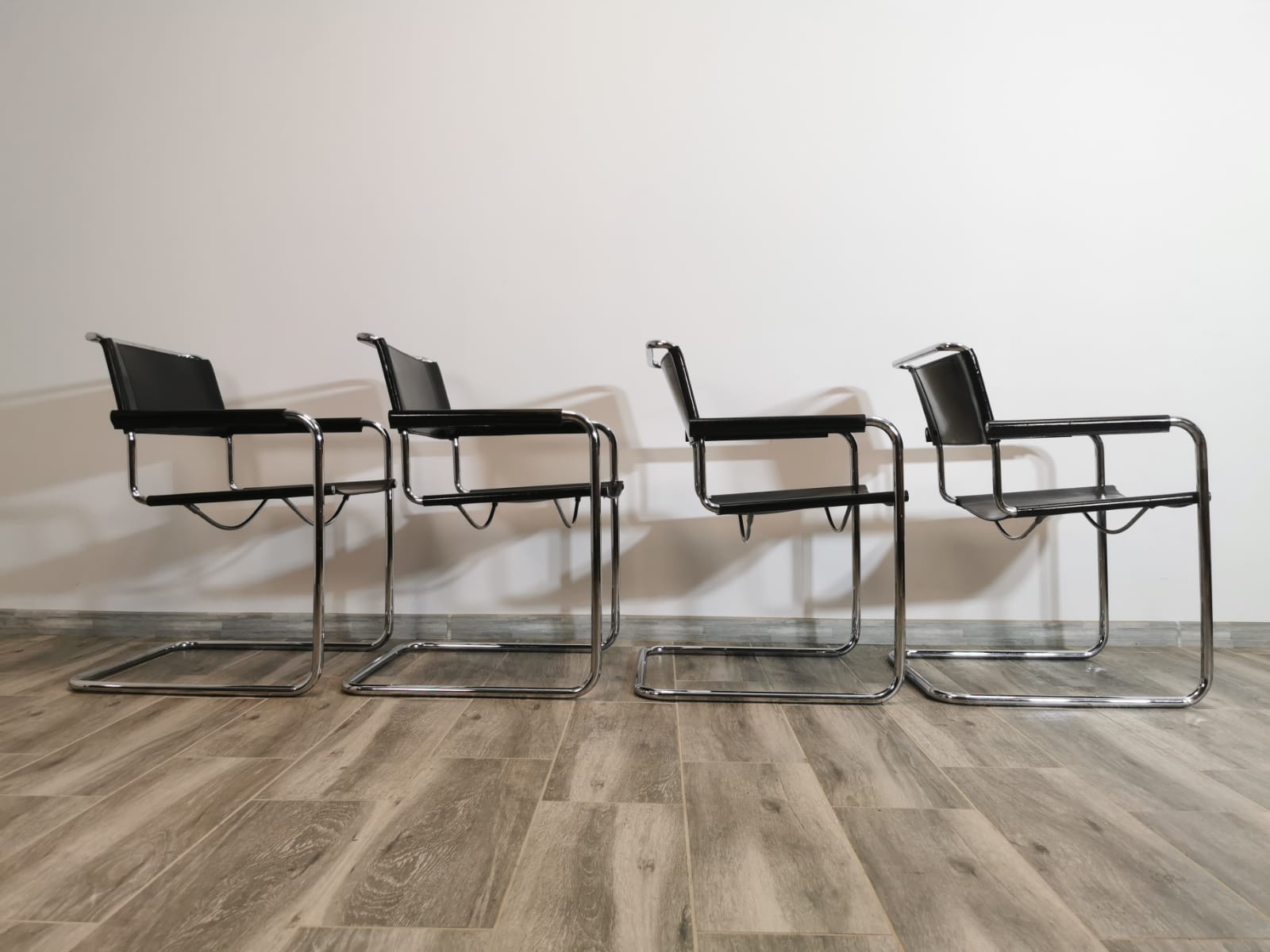 Mid-century chromed leather chairs