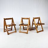 Set of 3 Pine Wood Folding Chairs, 1970s