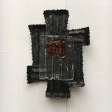 Vintage Italian brutalist wrought iron wall lamp by Albano Poli for Poliarte, set of 4.