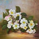 Table HST "Christmas Roses" Flowers Ellébores signed Sylvie Lamboeuf