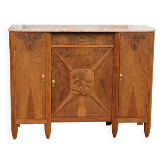Art Deco sideboard in solid walnut and veneer – pink marble top