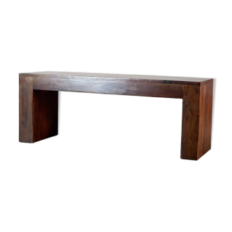 Sculptural Solid Walnut Bench, Monumental Minimalist Form, Italy 1970s