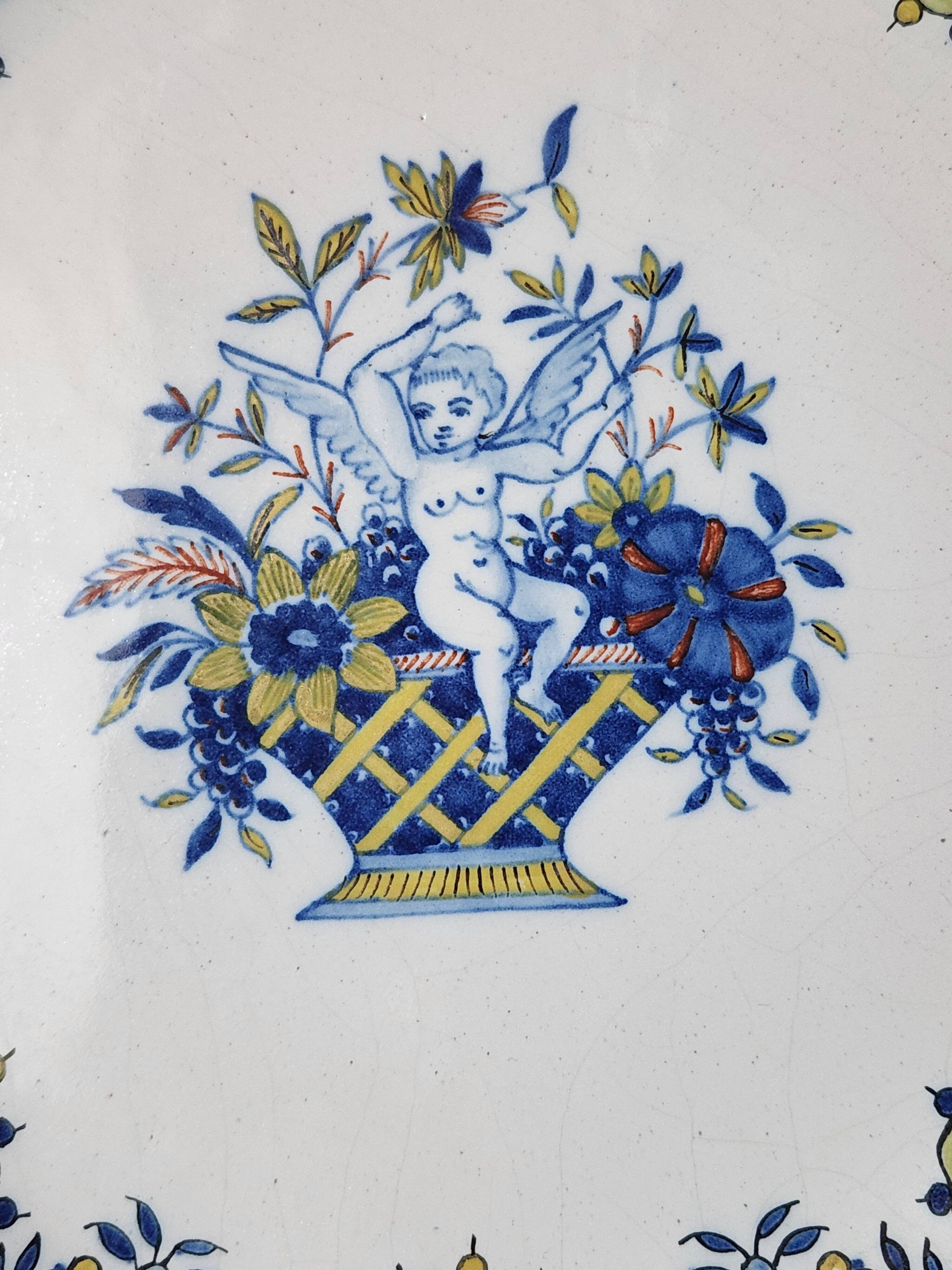 Antique French 19th Century Quimper 'First Mark HB' Plate Angel Cherub Deco