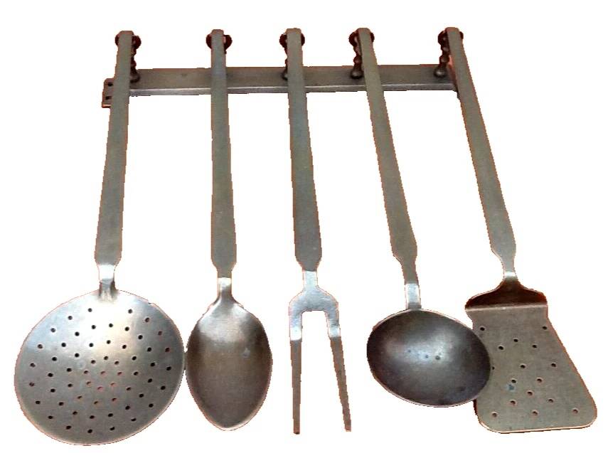 Set of 5 solid brass kitchen utensils