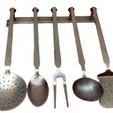 Serviteur 5 ustensiles de cuisine  laiton massif
