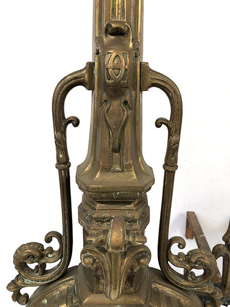 Lot of a pair of chenets and front of gilded bronze fireplace, nineteenth