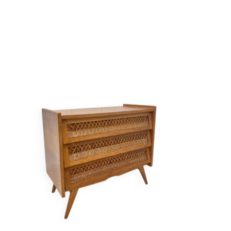 Rattan chest of drawers with tapered legs