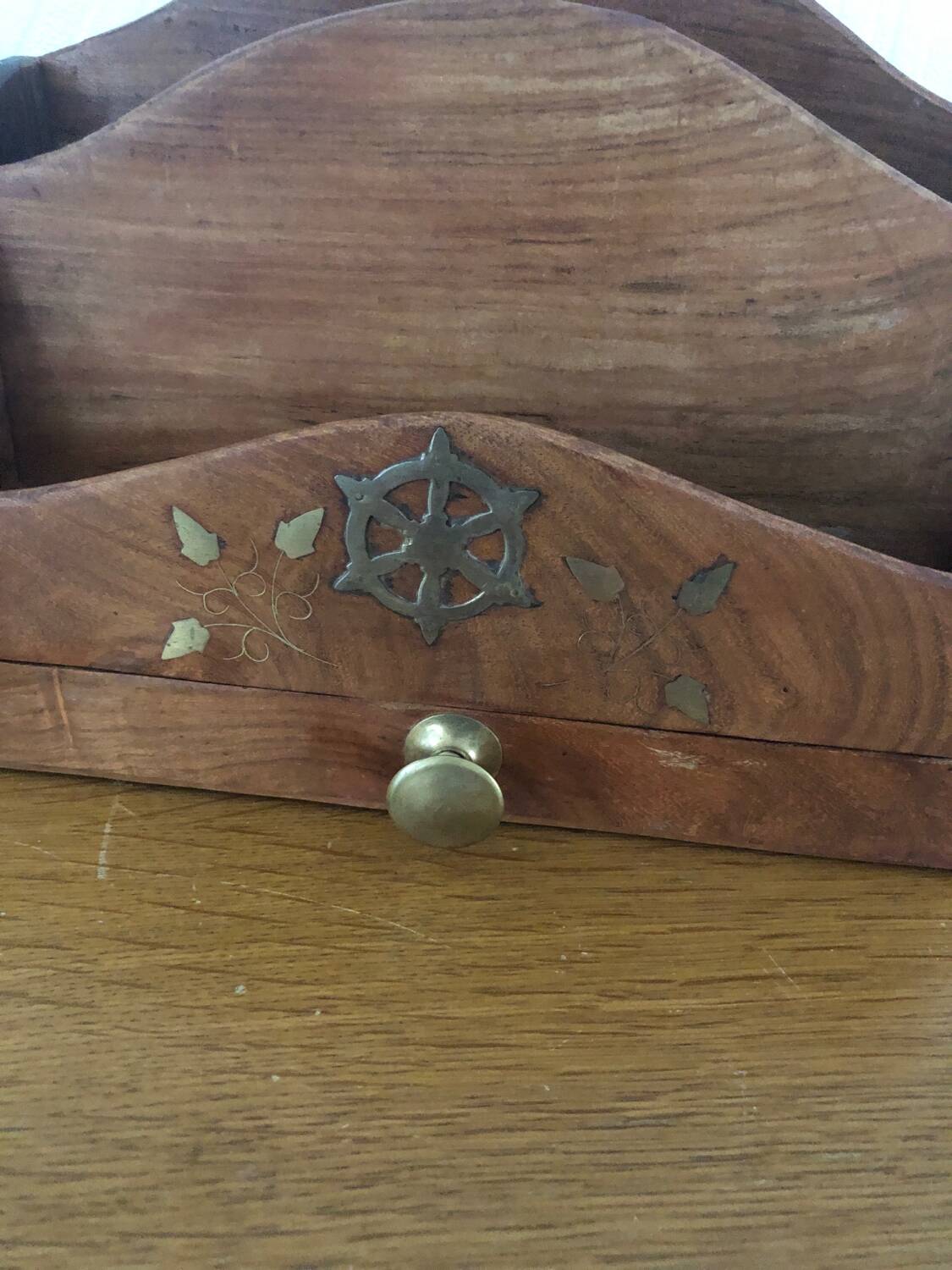 Mail holder / letter holder in vintage wood and brass