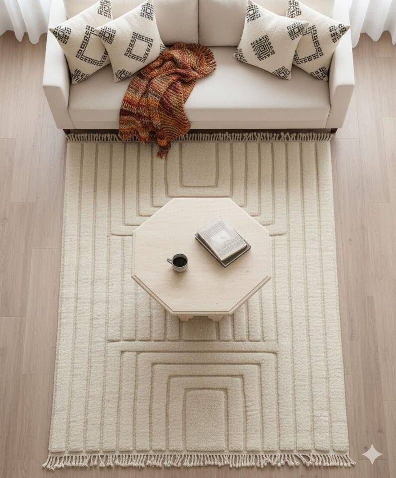 Handmade rug in natural wool, 250cm x 150cm