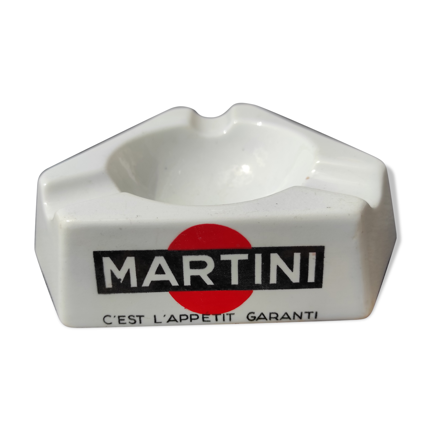 Triangular bar ashtray advertising martini the guaranteed appetite