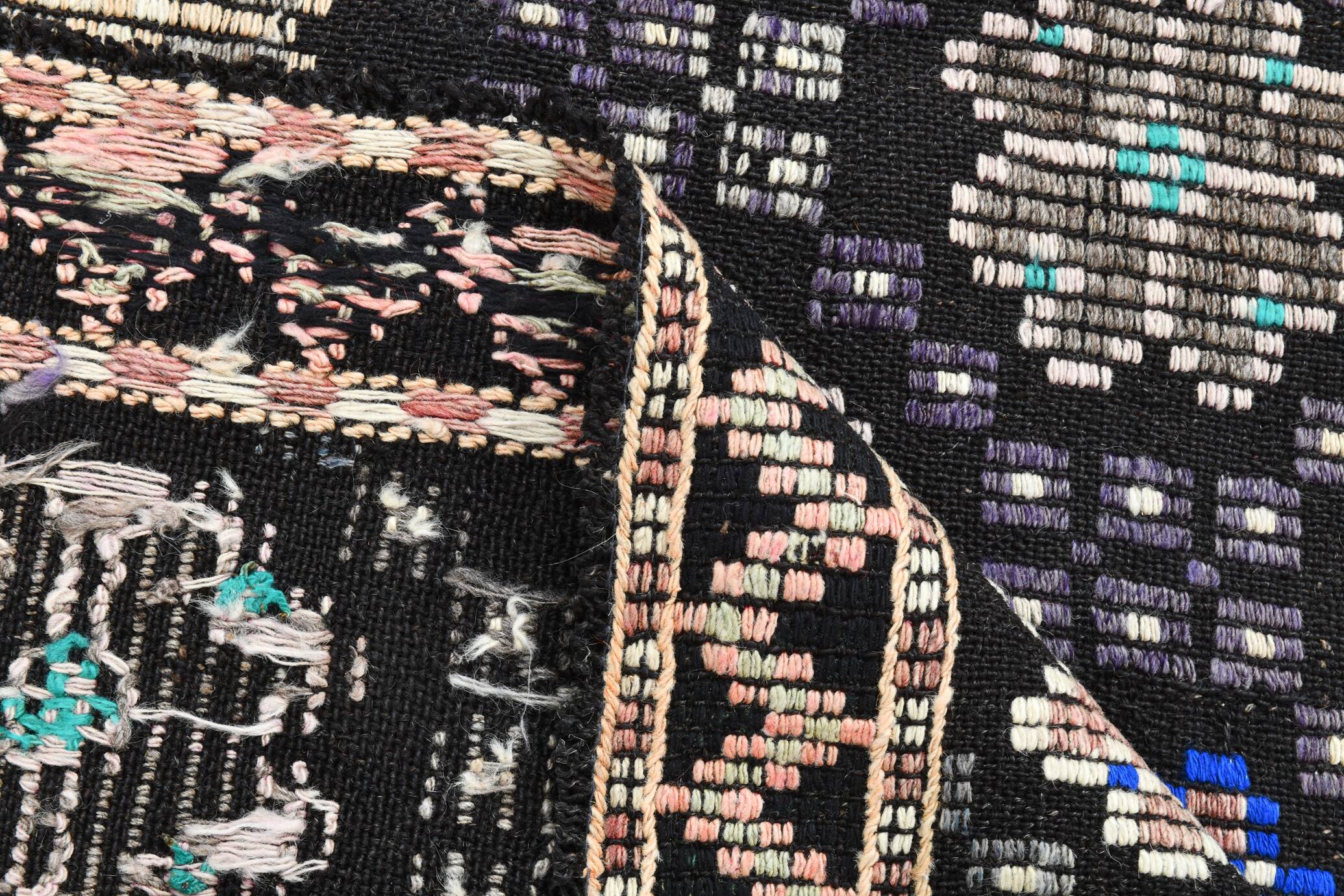 Blue & Black Handmade Wool Kilim Rug, 194x305Cm