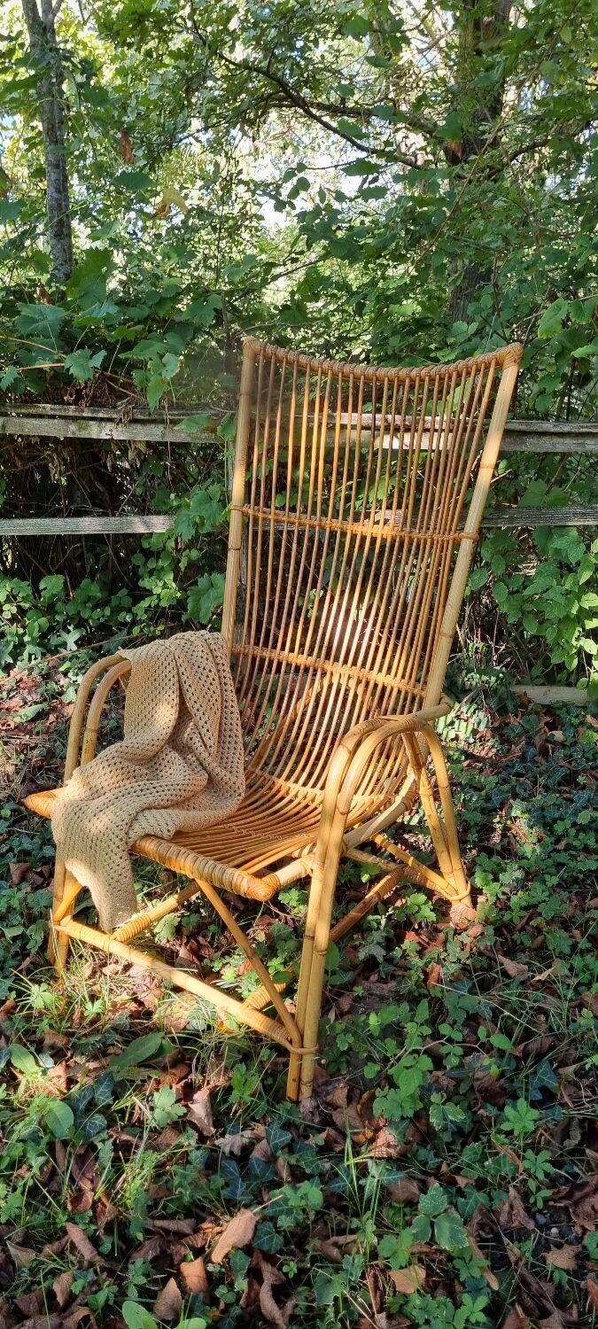 Large vintage rattan armchair
