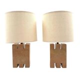 Ensemble de 2 lampes de table en marbre rose Hollywood Regency, France années 1970