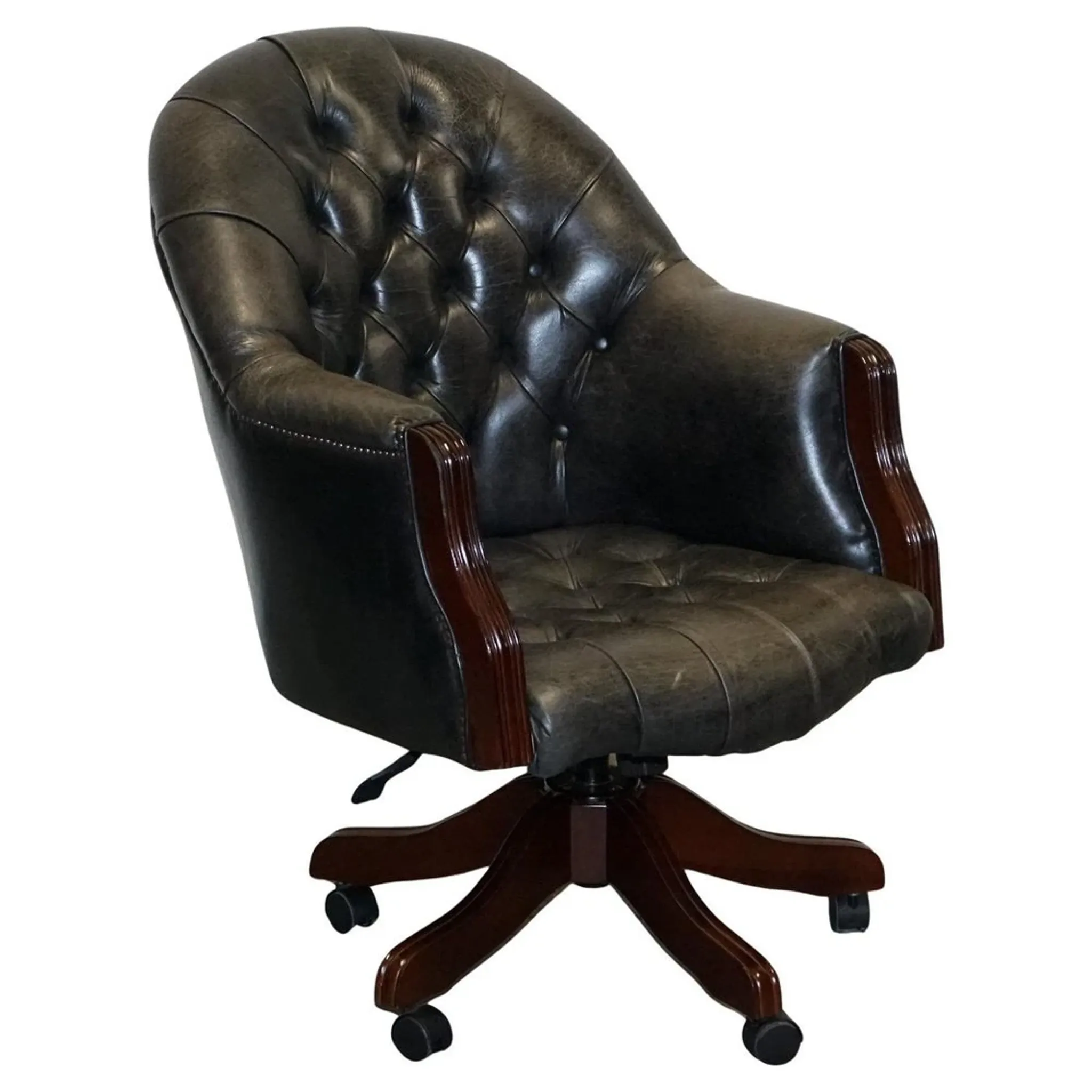 Vintage Chesterfield Chair in Dark Grey Leather