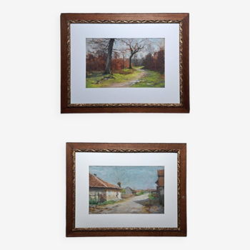Lot: 2 authentic, impressionist and romantic paintings signed Louis Minet (1841-1923)