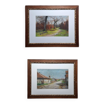 Lot: 2 authentic, impressionist and romantic paintings signed Louis Minet (1841-1923)