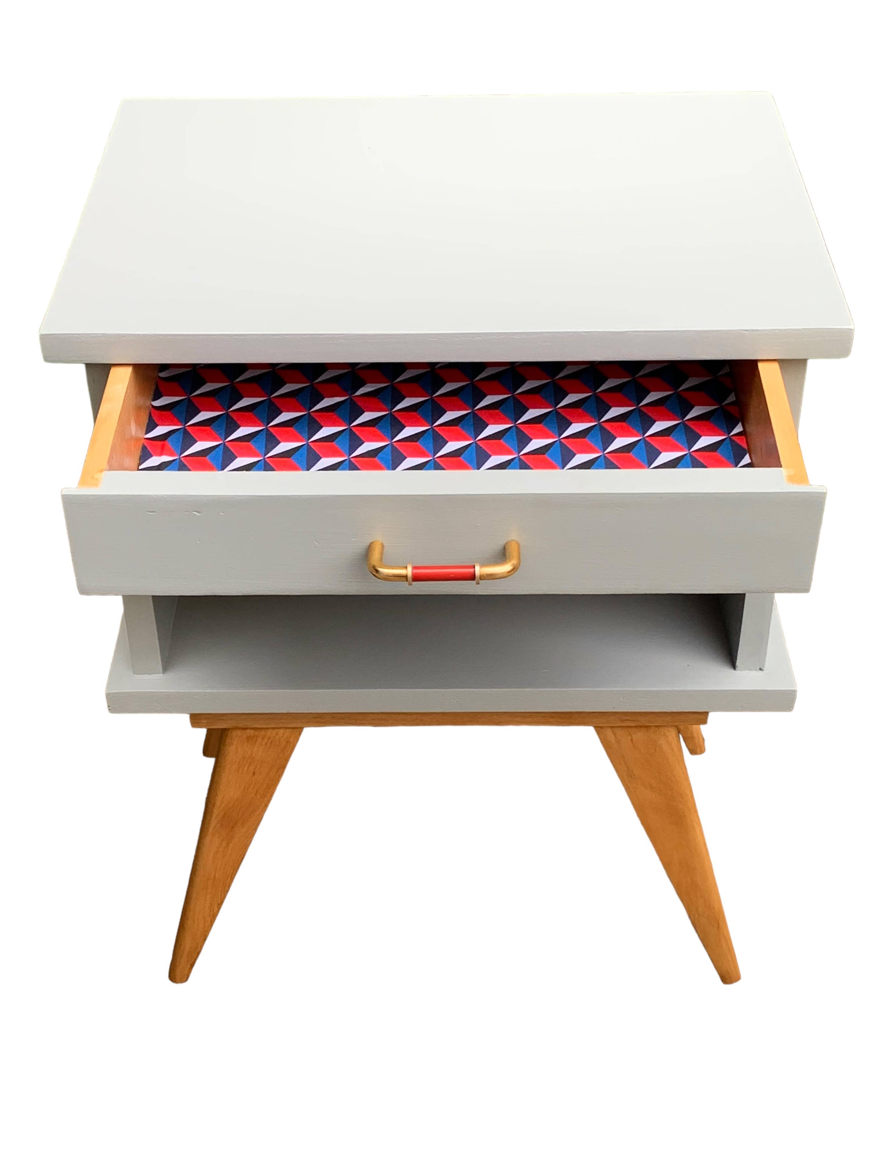 Pair of vintage 1950s compass foot bedside tables