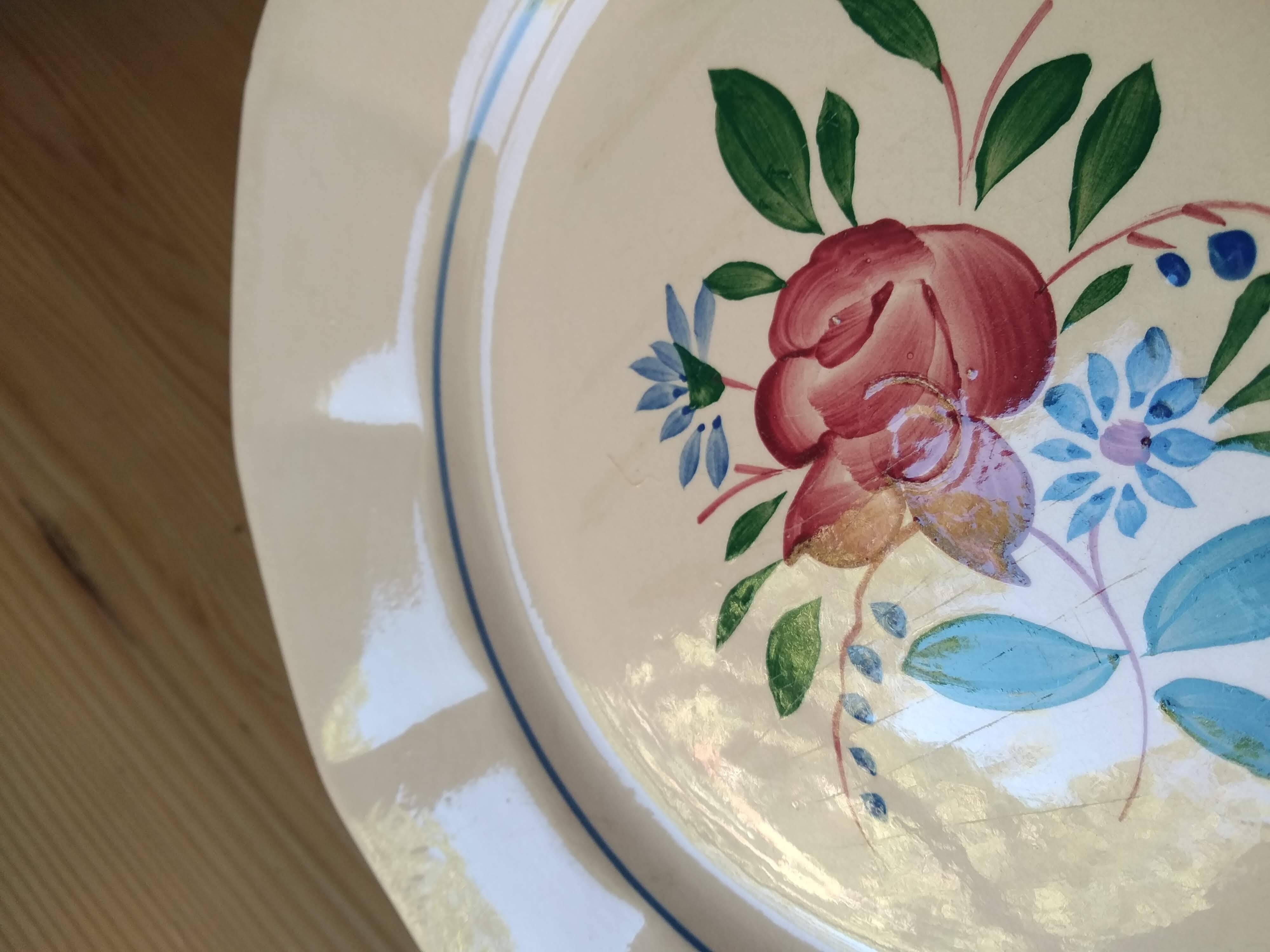 6 Digoin Hand-Painted Flower Plates