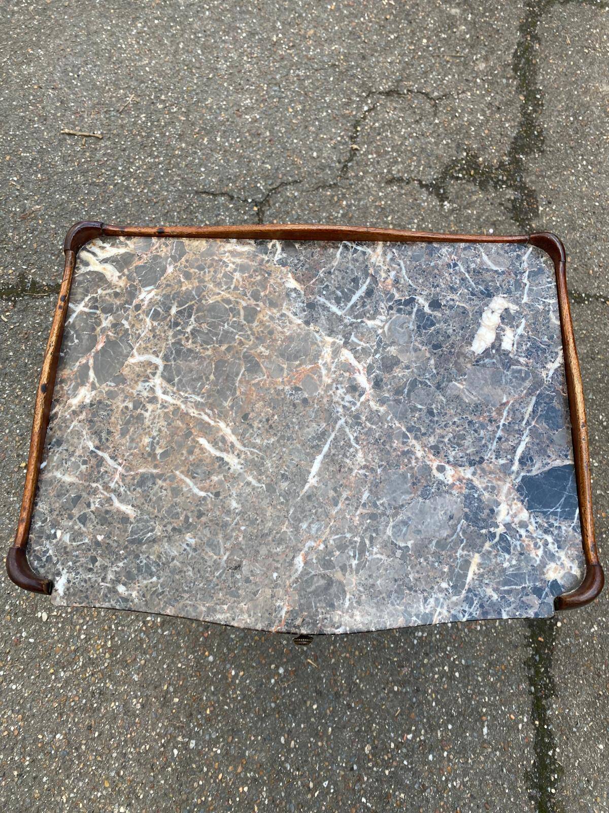Pair of Louis XV bedside tables, early 20th century, marquetry and marble