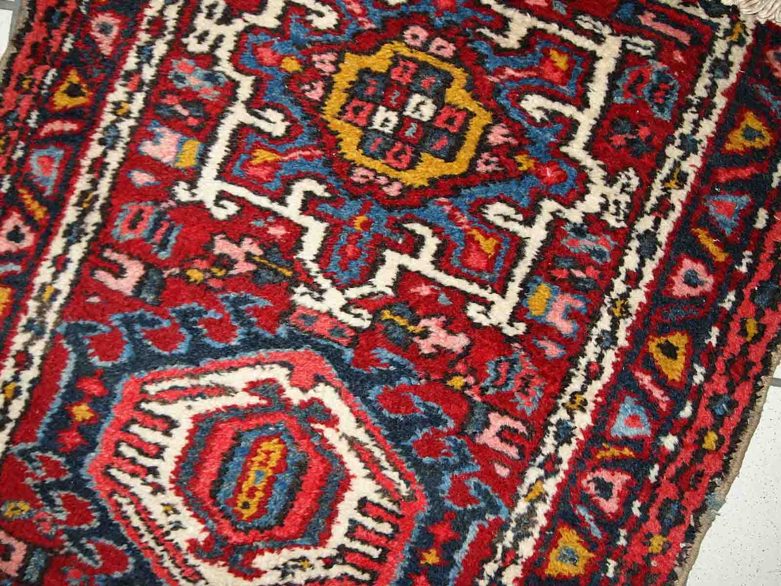 Ancient persian carpet karajeh handmade 66cm x 110cm 1920s, 1c745