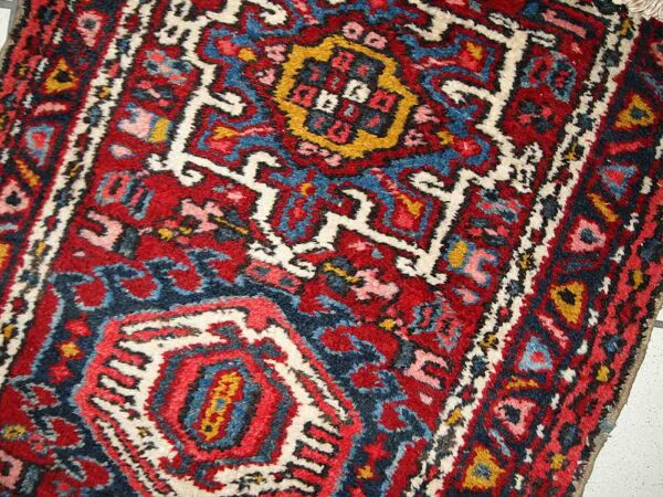 Ancient persian carpet karajeh handmade 66cm x 110cm 1920s, 1c745