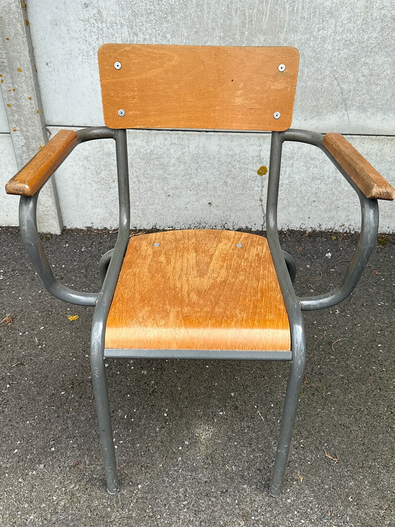 Chaise d'écolier vintage en métal et bois