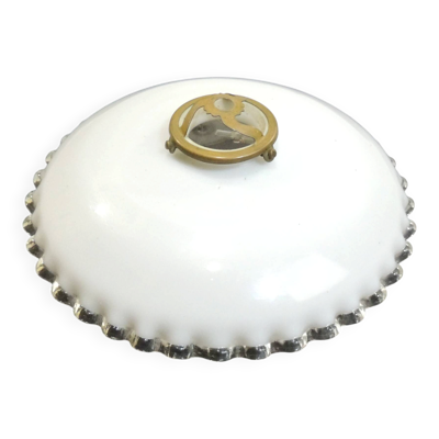 Plafonnier vintage opaline blanche Ø25 cm – abat-jour rétro avec griffe pou