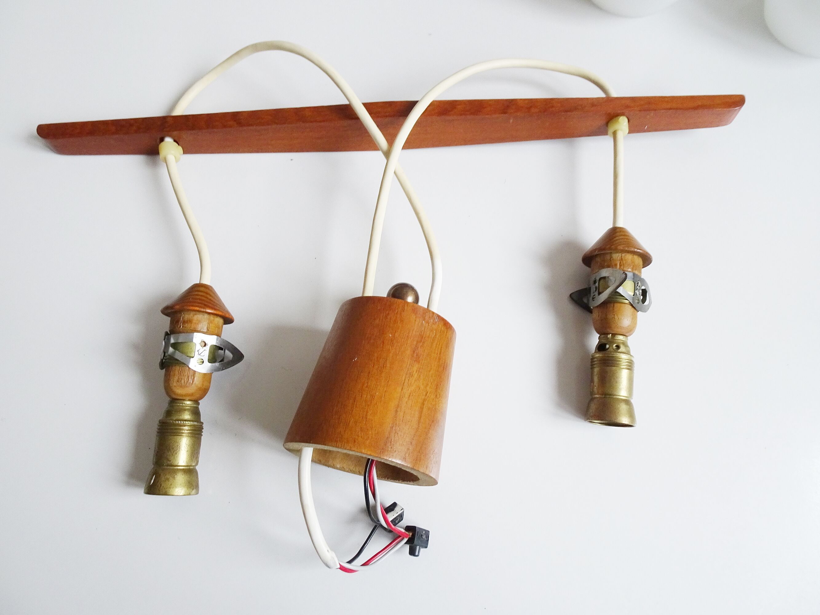 Scandinavian hanging lamp teak opal glass