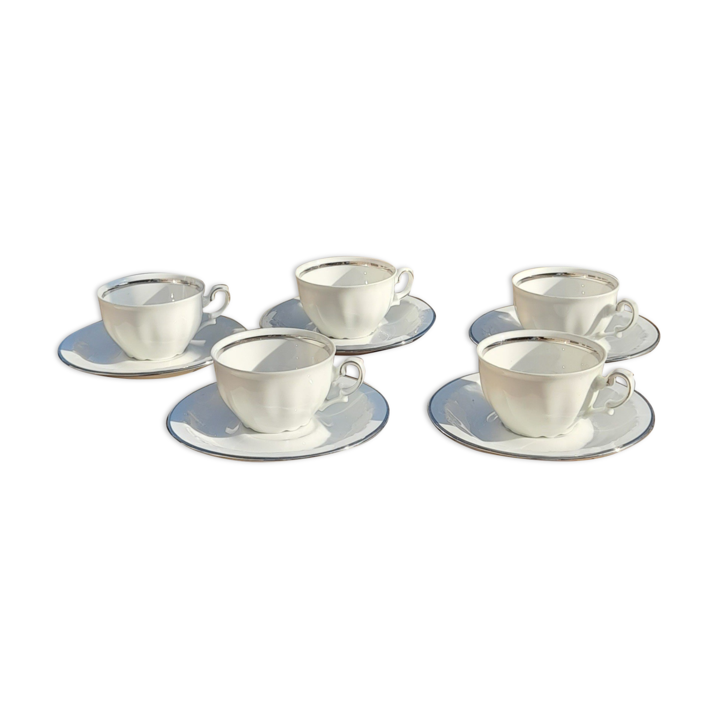 Set de 5 tasses et soucoupes anciennes Kronester Baviere, porcelaine fine