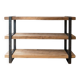 Industrial bookshelf console in solid wood and steel.